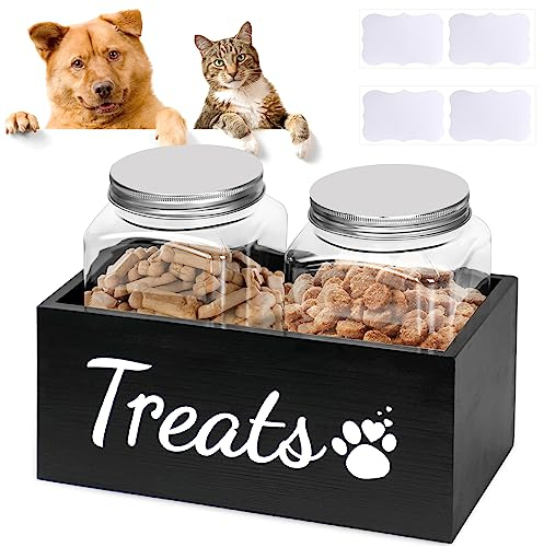 ERTIUANIO Hundeleckerli-Behälter, Hundefutter-Aufbewahrungsbehälter mit 2 Gläsern, Katzen-Leckerli-Behälter, Bauernhaus, Haustier-Leckerlis, Aufbewahrungs-Organizer für Hund und Katze, luftdichtes