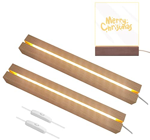 Qivine 2 Piezas Base de Exhibición de Luces LED, Base Rectangular de Madera para Exhibición de luces LED de 30cm, Base de luz LED USB Iluminada para Placa Acrílica, Placa de Cristal (Luz Cálida)