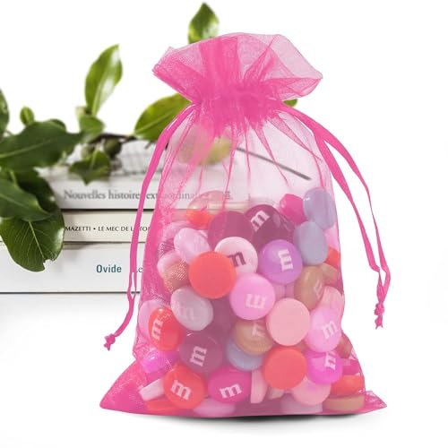 ANZNKU Organza-Beutel, transparent, mit Kordelzug, klein, für Süßigkeiten, Schmuck, Party, Hochzeit, Weihnachten, Geschenkbeutel, 50 Stück