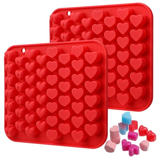 Webake Moldes de Silicona en Forma de Corazón para Chocolate - 2 Unidades, 52 Cavidades, Mini Geométrico de San Valentín para Caramelos, Gomitas