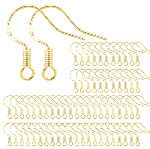 100 Stück Gold Ohrhaken Ohrringhaken Gold Ohrringe Selber Machen Set Damen | Ohrringhaken Fisch Ohrhake Tropfenohrring Ohrhänger Ohrringe Selber Machen Set Ohrringverschluss Schmuckherstellung Zubehör