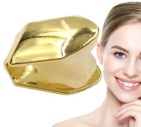 Grills für Ihre Zähne,Goldgrills für Zähne,14K vergoldete Hip Hop Zähne Plain Grillz - Top Tooth Single Grill Cap Zähne Schmuck Partyzubehör für Frauen Männer Grills Mund Caits