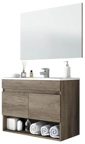 Miroytengo Mueble de Baño Moderno Color Roble Nordik Fabricado en Melamina 80cm Sin Lavabo