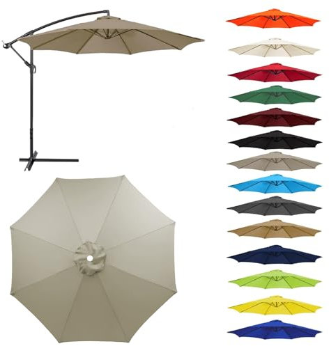 HonunGron Auvent De Remplacement pour Parasol 2,0/2,3/2,5/2,7m/3,0m, 6 Baleines/8 Baleines Toile De Parasol Déporté Remplacement Pour Cour,Jardin,Plage, Protection UV 50+ (3.0m-8 ribs,Taupe)