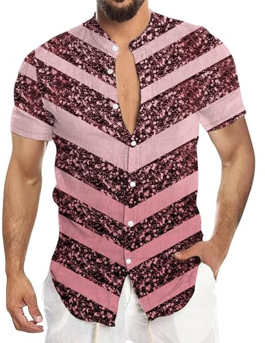 Tee Shirt Personnalisable Chemise Hawaïenne Chemise Homme Ete Guayabera Tee Shirt Homme Oversize Chemise Stretch À Fleurs Tee Shirt Noir Homme Ensemble Chemise Short Homme Rose M