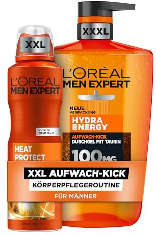 L'Oréal Men Expert Körperpflegeset für Männer, Mit XXXL Duschgel und XXL Deospray, Set für Herren mit Taurin und Keramik, Hydra Energy, Heat Protect, 2-teilig