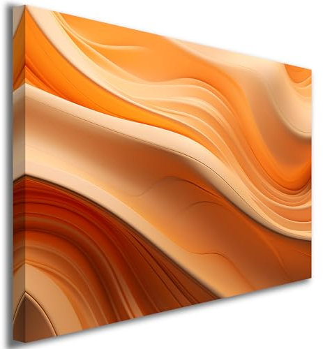 Leinwandbild Hell, Orange, Abstrakte Kunst, Wellen, gedruckt Optik, Linien, Leinwand, Wandbild S-XXL, Deko, Zuhause, Wohnung
