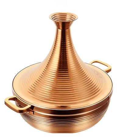 CHFYIJYHM 304 Stainless Steel Moroccan Tagine Pot,Non Stick Tagine Stainless Steel Tower Stew Dry Pot Non-stick Slow Cooker Seafood High Lid Pan Electromagnetic Cooker Moroccan Tajine Casserole,Gold,2