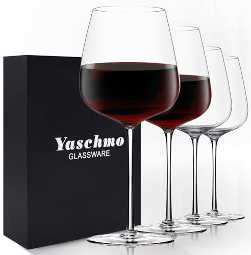 Juego de 4 copas de vino tinto grandes de 24 onzas, cristal soplado a mano, borde ultrafino, tallo largo, ligeras, ideales para degustación de vino, regalo único de boda, aniversario, día del padre,