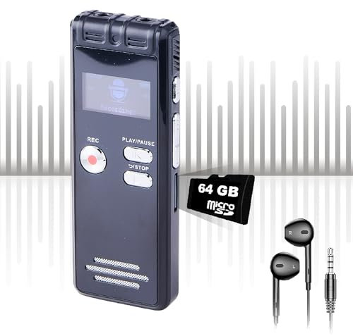 Rynli 64GB Digital Voice Activated Recorder - Dual HD Mics & DSP Noise Reduction, 4800hr Storage (with TF Card), USB-C - Portable Dictaphone for Interviews, Lectures & Meetings