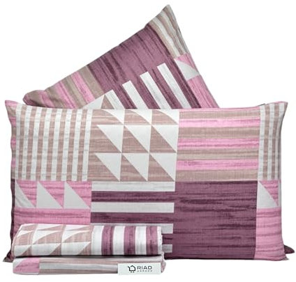 Riad Arredo Set Completo Letto Matrimoniale in 100% Cotone Morbidissimo - Completo Lenzuola in Cotone Delicato (Amburgo Rosa Antico)