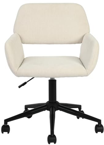 FurnitureR Schreibtischstuhl, Chenille-Stoff, höhenverstellbar, Drehstuhl, ergonomischer Bürostuhl mit Armlehne, für Büro, Schlafzimmer, Arbeitszimmer, Beige