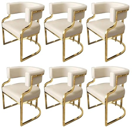 WxuuLTGJR Ensemble de 6 chaises de Salle à Manger rembourrées en Cuir, avec Pieds en métal doré, chaises de Cuisine, Ensemble de chaises de Salle à Manger à Dossier Ouvert