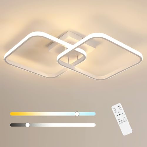 SENQIU Plafoniera Led Soffitto Moderna, 50W Lampada da Soffitto Dimmerabile con Telecomando, Lampadario Soffitto Moderno Quadrata per Soggiorno Cucina Camera da Letto, 3000K-6500K, Bianco