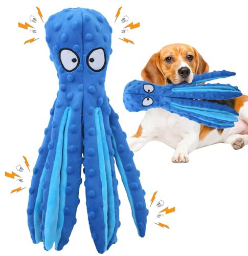 Hundespielzeug Unzerstörbar, 2025 Neu No Stuffing Dog Toys, Hundekauspielzeug Welpenspielzeug Hunde-Quietschspielzeug Krake Quietschspielzeug Intelligenz Hundespielzeug Große Kleine Hunde (Blau)