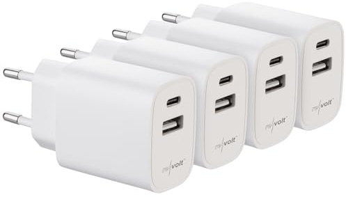 revolt C Stecker: 4er-Set 2-Port-USB-Netzteile, USB-A & USB-C, 2,0 A, 10 Watt, weiß (Ladeadapter, USBstecker, iPad)