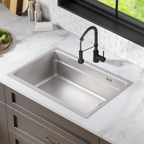 Warmiehomy Kitchen Sink 304 Stainless Steel Sink 62 x 41 x 22 cm Nano Single Bowl Kitchen Sinks Triangle Drainer Basket with Cover Drainer Kit for Bar, Campervan