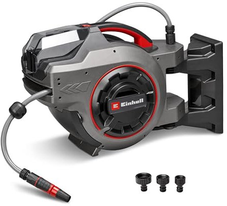 Einhell Akku-Schlauchtrommel GE-HR 18/30-1 Li-Solo Power X-Change (18 V, automatische Schlauchaufwicklung, bis zu 180° schwenkbar, Wandhalterung, 30 m Gartenschlauch & -spritze, ohne Akku)