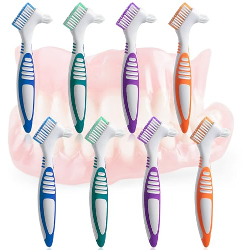 8 Stück Tragbare Prothesenzahnbürste, Mit Mehrschichtigen Borsten Und Ergonomischem Gummigriff, Effektive Zahnprothesenreinigung, Zahnbürste Für Prothesenzahnersatz Zum Aufstecken Zähne Zum Aufstecken