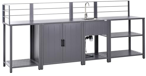 Set cucina da esterno 4 pezzi Armadio in alluminio Isola Lavello Grigio