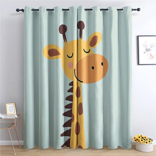 Luxfieo Giraffe Vorhänge Kinder Süße Cartoon Tiere Vorhang Blickdicht Gardinen Verdunklungsvorhänge mit Ösen Thermovorhang für Wohnzimmer Schlafzimmer Fenster Deko 2er Set H 175 x B 140 cm T#176