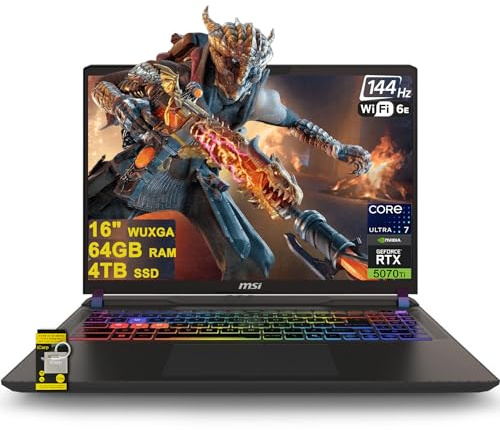 msi Vector 16 HX AI Gaming Laptop 16 WUXGA IPS 144Hz Intel 20-core Ultra 7 255HX (Beats i9-14900HX) 64GB RAM 4TB SSD GeForce RTX 5070 Ti RGB Backlit Thunderbolt5 Wi-Fi6E Win11 ICP Hub PC