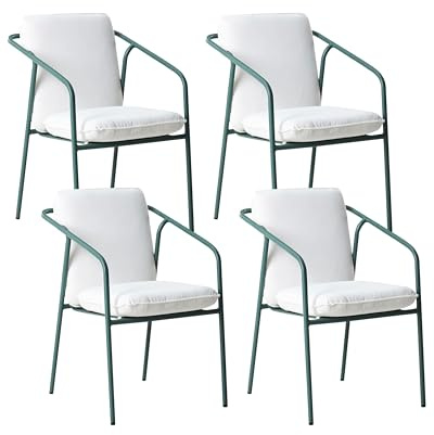 Beliani Set of 4 Garden Chairs with White Cushions Powder Coated Finish Stackable Aluminium Metal Green Asciano