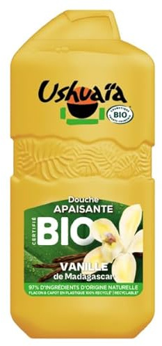Ushuaïa Douche Apaisante Bio Vanille Madagascar Mousse Onctueuse 280ml | Parfum gourmand vanille, Flacon 100% plastique recyclé, Capot recyclable, 18% plastique en moins