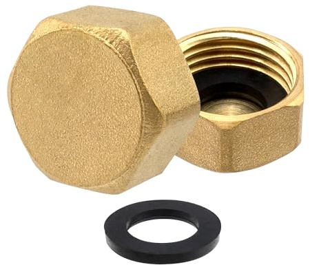 Mebamce 2 PCS 1/2 in Brass Blanking Caps, Female Hex Radiator End Cap | Blanking Stop Cap with Washers, Sturdy & Durable, Brass Nut Fit for Washing Machines, Radiator Valve, Faucets Tap