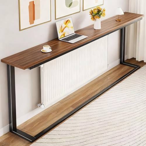 JCSRYD Radiator Top Shelf, Large Storage Tabletop with Metal Frame, Narrow Table, 31in Height Bedside Radiator Rack for Entrance, Hallway, Living Room(Black,160 * 20cm/63 * 8in)