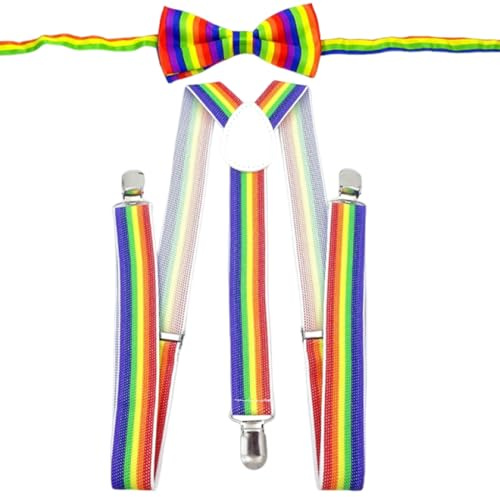 OIXYEY Hosenträger Fliege Für Regenbogen Kostüm - Accessoire Für Karneval, Fasching, Halloween Und Mottopartys,Regenbogen Kostüm Damen
