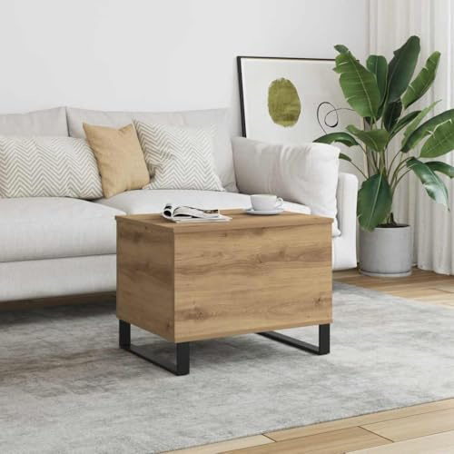 QUAHEAS Coffee Table Artisan Oak, 60x44.5x45 cm Engineered Wood, Lift-Up Top with Hidden Storage, Sturdy Metal Legs, Modern Living Room Furniture