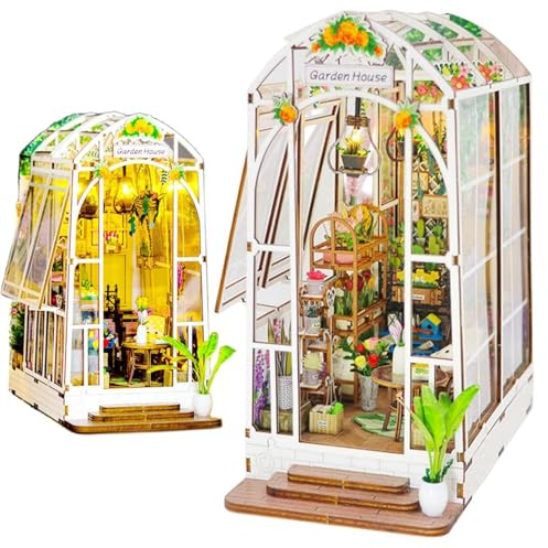 Kit fai da te con angolo libri da giardino, fai da te in miniatura, kit 3D creativo decorativo fermalibri 3D, puzzle 3D per adulti, decorazioni di Halloween/Natale/regali per adulti (casa da giardino)