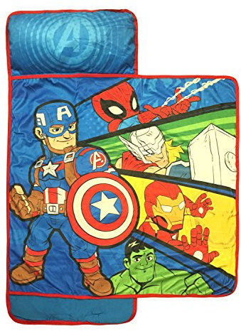 Marvel Super Heroes Kids/Toddler/Children's Nap Mat with Built in Pillow and Blanket Featuring Avengers - Captain America, Hulk, Iron Man, Thor and Spiderman