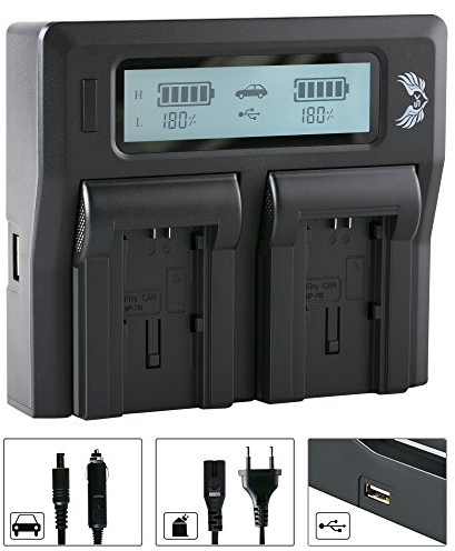 SK LCD Dual Doppel Akku Ladegerät für Canon BP-709 BP-718 BP-727 BP-745 passend zu Canon Legria HF M52 M56 R36 R86 R66 R88 R806 R606 und weitere