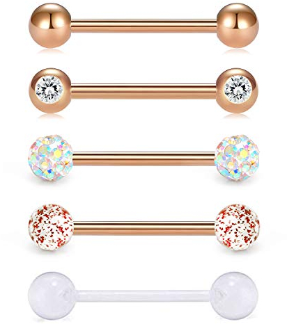 Vcmart Zungenpiercing, 16 mm, 14 g, Edelstahl, Metall, Barbells, Herz, Stern, Zungenpiercing, Schmuck, Edelstahl, Ohne Stein