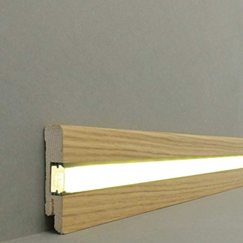 LED | Licht Fuß- u. SockelleistenLübeckEchtholzfurnier - 16.61.1L -| LED Sockelleiste | Lichtleiste | Inklusive weißer Abdeckung| Profisockelleisten Eiche lackiert