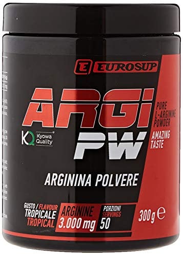 EUROSUP ARGI PW - 300 g - Gusto Tropicale - 100% arginina di origine vegetale da fermentazione - Qualità KYOWA QUALITY® - Massima purezza - Vegan