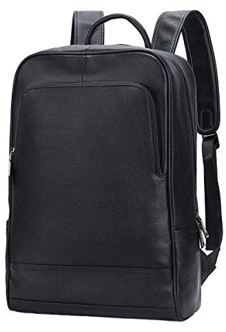Leathario - Mochila para ordenador portátil de 14 pulgadas, de piel auténtica, de gran capacidad, elegante mochila para ordenador portátil, para el trabajo, la universidad, los viajes y la escuela,