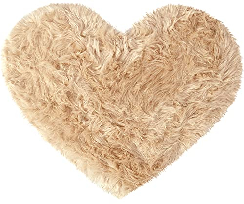 Sourcing Map Herzform Hochflor Langflor Teppich - Faux Schaffell Kunstfell Dekofell Fellimitat für Wohnzimmer Schlafzimmer - 70x90cm Khaki