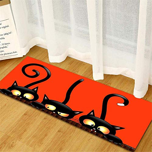 WKITCHENMAT Tapis Cuisine Antidérapant Absorbant Tapis de Sol Devant Evier Lavable,Tapis Rouge De Bande Dessinée De Dessin Animé De Chat Noir De Bande Dessinée D'Épaisseur 7MM,60X180CM