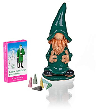 Crottendorfer Räucherkerzen Keramik Räucherfigur grün in Geschenkbox inkl. 1 Packung Bunte Mischung Räucherkerzen Gr. M (24 Stück)