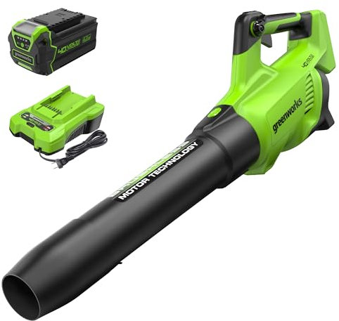 Greenworks Souffleur axial sans balais 40 V (550 CFM / 130 MPH) avec Batterie USB et Chargeur 4 Ah