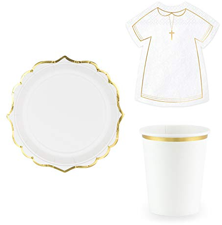 Set 44 pezzi - Kit Coordinato tavola PRIMA COMUNIONE Bimba - decoro buffet feste, battesimo, cresima, confessione bambina - 12 piatti + 12 Bicchieri + 20 tovaglioli