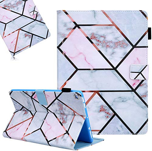 LCHDA Hülle für Amazon Fire HD 10 Tablet (9. Generation 2019 & 7. Gen 2017), Gemalt PU Ledertasche Leicht Smart Cover Folio Klapp Ständer Magnetisch Schutzhülle mit Auto Schlaf/Wachen - Gitter Marmor