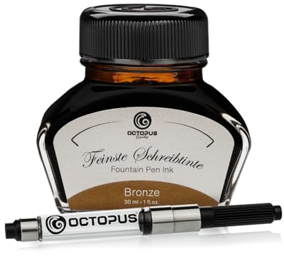 Octopus Fluids Füllhaltertinte im Tintenglas inklusive Konverter, Schreibtinte für Füllhalter, Füllertinte in Bronze 30ml mit Tintenkonverter