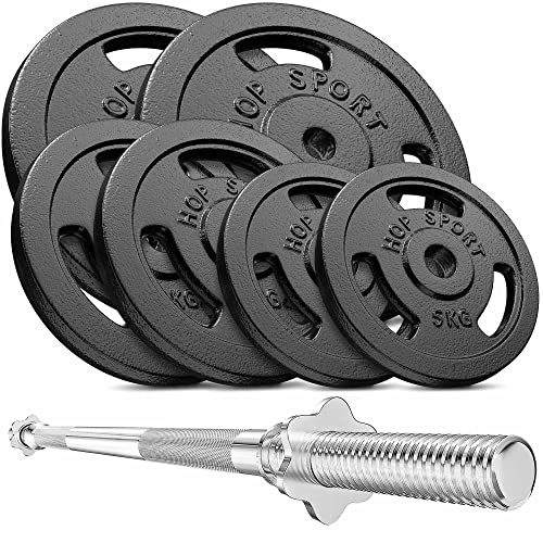 Hop-Sport GUSS Hantelset 69 kg inkl. 1x Langhantel, 6 Gusseisen Hantelscheiben 2x15kg/2x10kg/2x5kg