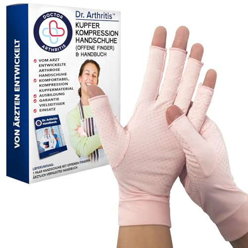 Dr. Arthritis Von Ärzten Entworfen, Arthrose Handschuhe mit Kupfer, Fingerlose Kompressionhandschuhe für Frauen und Männer, für Schmerzlinderung und Wärme, Pink, XL