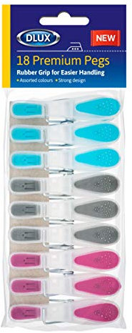 Soft Grip Clothes Pegs for Washing Line Multi-Coloured Strong Non Slip Rubber for Easier Handling Windproof Laundry Clips in Assorted Coloured, Clothing Clamps for Towels Socks Cloths (Pack of 18)