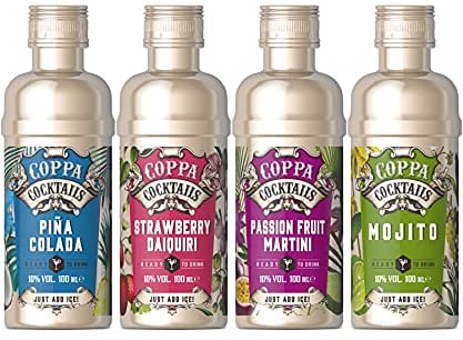 Premium Ready-to-Drink Mini Coppa Cocktails, Flavours Include: Mojito, Strawberry Daiquiri, Pina Colada, Passion Fruit Martini (Pack of 4)